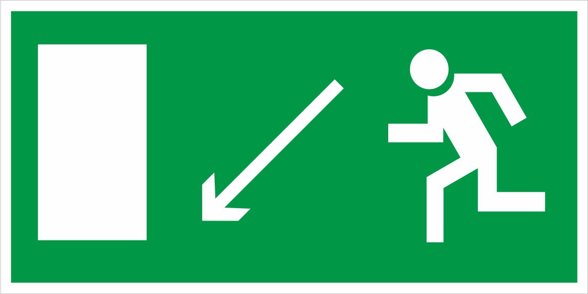 Знак Е08 Направление к эвакуационному выходу налево вниз