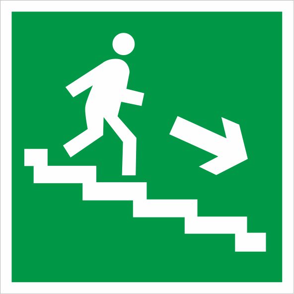 Знак Е13 Направление к эвакуационному выходу по лестнице вниз