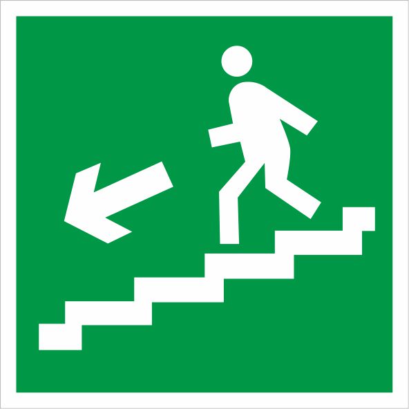 Знак Е14 Направление к эвакуационному выходу по лестнице вниз