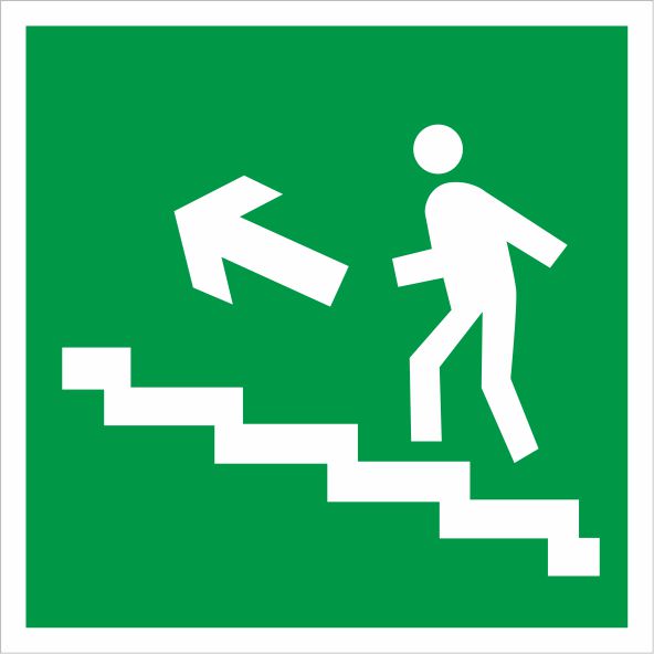 Знак Е16 Направление к эвакуационному выходу по лестнице вверх
