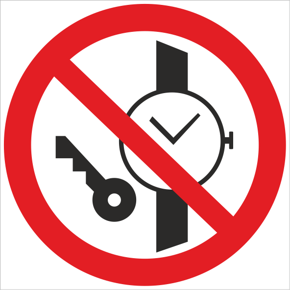 Знак Р27 Запрещается иметь при (на) себе металлические предметы (часы и т.п.)