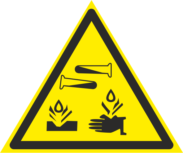 Знак W04 Опасно. Едкие и коррозионные вещества